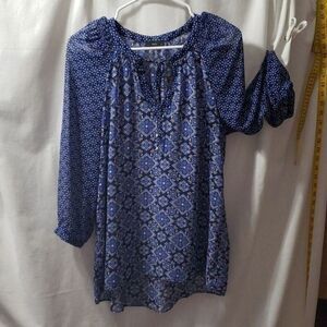M & Co. Sheer BoHo Floral & Geometrical Long Sleeve Top. Size 12